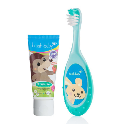 Brush-Baby | Brushbaby Non-Fluoride Strawberry Toothpaste (0-2 Years old) + FlossBrush 0-3 years